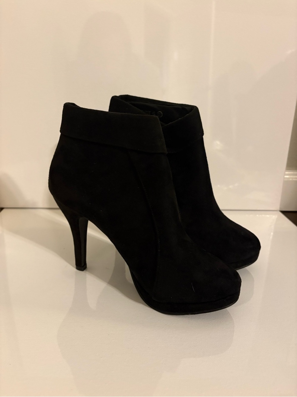 George Black Suede Fold-Top Stiletto Ankle Booties